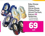 Baby Sherpa Slippers Minnie Mouse, Mickey Mouse Winnie The Pooh, Batman Or Spiderman-Each