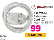 Power Worx 3m White Extension Cord 10A