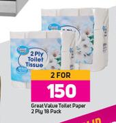 Great Value Toilet Paper 2 Ply-For 2 x 18's Per Pack