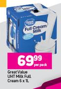 Great Value UHT Milk Full Cream-6 x 1Ltr Per Pack