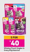 Whiskas Pouch Singles In Gravy Assorted-For 5 x 85g