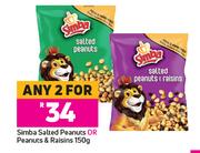 Simba Salted Peanuts Or Peanuts & Raisins-For Any 2 x 150g 
