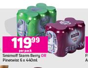Smirnoff Storm Berry Or Pinetwist-6 x 440ml Per Pack