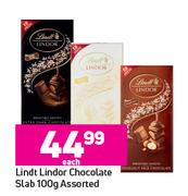Lindt Lindor Chocolate Slab Assorted-100g Each