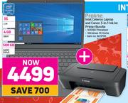 Proline 35cm Intel Celeron Laptop & Canon 3 In 1 Inkjet Printer Bundle