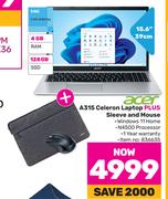 Acer A315 Celeron Laptop Plus Sleeve & Mouse