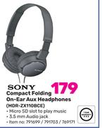 Sony Compact Folding On Ear Aux Headphones MDR-ZX110BCE