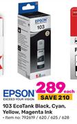 Epson 103 Ecotank Black, Cyan, Yellow, Magenta Ink-Each