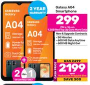 2 x Samsung Galaxy A04 Smartphone-On 1.2GB Red Top Up Core More Data