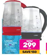Logik 1.7Ltr Glass Kettle (Black Or Red)-Each