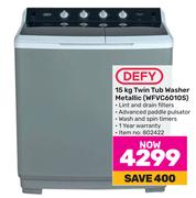 Defy 15Kg Twin Tub Washer Metallic WFVC6010S