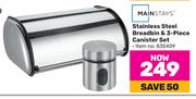 Mainstays Stainless Steel Breadbin & 3 Piece Canister Set