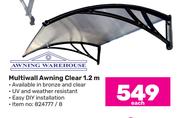 Awning Warehouse Multiwall Awning Clear 1.2m-Each