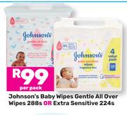 Johnson's Baby Wipes Gentle All Over Wipes 288s Or Extra Sensitive 224s-Per Pack