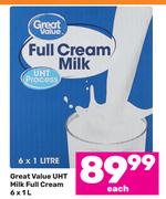 Great Value UHT Milk Full Cream-6 x 1L Each