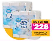 Great Value 2 Ply Toilet Tissue-For 2 x 18s