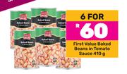 First Value Baked Beans In Tomato Sauce-For 6 x 410g