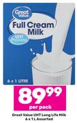 Great Value UHT Long Life Milk Assorted-6 x 1L Per Pack
