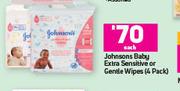 Johnson's baby Extra Sensitive Or Gentle Wipes 4 Pack-Each