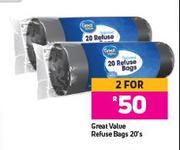 2Great Value Refuse Bags-For 2 x 20's Pack