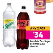 Coca Cola Zero Sugar Soft Drink Assorted-For Any 2 x 2.25Ltr