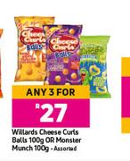 Willards Cheese Curls Balls 100g Or Monster Munch 100g-For Any 3