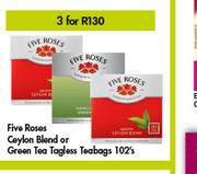 Five Roses Ceylon Blend Or Green Tea Tagless Teabags-For 3 x 102's