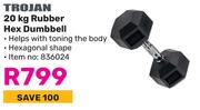 Trojan 20Kg Rubber Hex Dumbbell