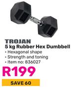 Trojan 5Kg Rubber Hex Dumbbell