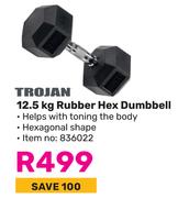 Trojan 12.5Kg Rubber Hex Dumbbell