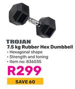Trojan 7.5Kg Rubber Hex Dumbbell