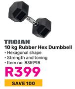 Trojan 10Kg Rubber Hex Dumbbell