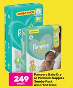 Pampers Baby Dry Or Premium Nappies Jumbo Pack Assorted Sizes-Each