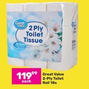 Great Value 2 Ply Toilet Roll 18s-Each