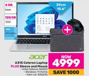 Acer A315 Celeron Laptop Plus Sleeve & Mouse