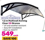 Awning Warehouse 1.2M Multiwall Awning Clear Or Bronze-Each