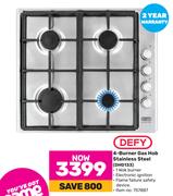 Defy 4 Burner Gas Hob Stainless Steel DHG133