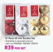 12 Pack 40mm Bauble Set-Per Set