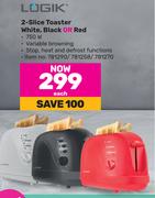 Logik 2-Slice Toaster (White, Black Or Red)-Each