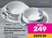 Mainstays 12-Piece Porcelain Split Decal Dinner Set Assorted