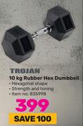 Trojan 10Kg Rubber Hex Dumbbell