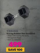 Trojan 12.5Kg Rubber Hex Dumbbell