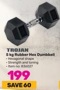 Trojan 5Kg Rubber Hex Dumbbell