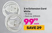 Power Worx 3m Extension Cord White-Each