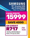 Samsung 75"(190cm) Crystal UHD 4K TV CU7000