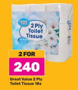 Great Value 2 Ply Toilet Tissue-For 2 x 18s