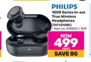 Philips 1000 Series In-Ear True Wireless Headphones TAT1215BK-Each