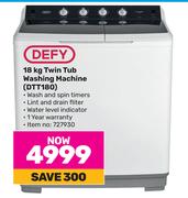 Defy 18Kg Twin Tub Washing Machine DTT180