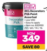 Simple Choice Decorators PVA Paint Assorted-20L