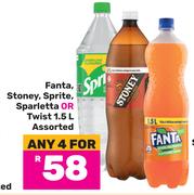 Fanta, Stoney, Sprite, Sparletts Or Twist Assorted-For Any 4 x 1.5L